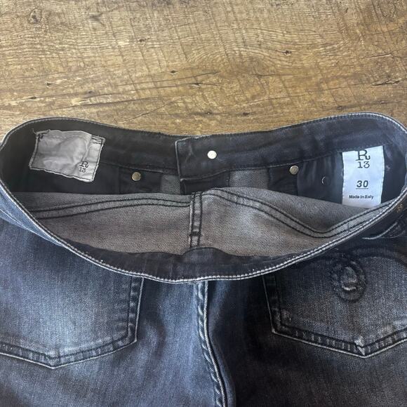 R13 Shredded Hem Black Skinny High Waisted Splatter Jeans Size 30 - Picture 6 of 10